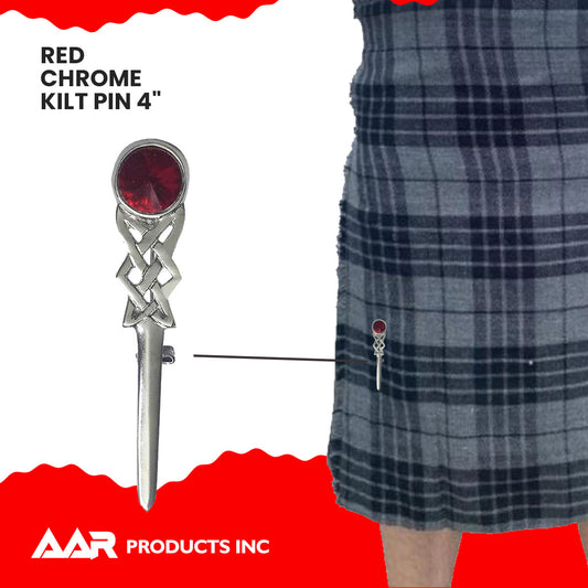 Kilt Pin Scottish Celtic Knot Stone Chrome Finish Red Stone