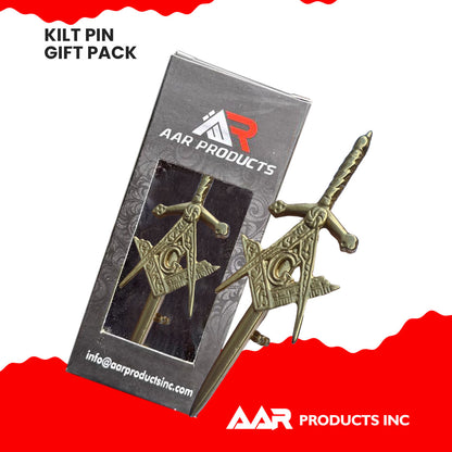 Scottish Masonic Kilt Pin Highland Long Gold 4" AAR