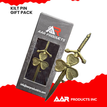 Kilt Pin Shamrock Irish Sporrans Color Gold Finish Size 4"