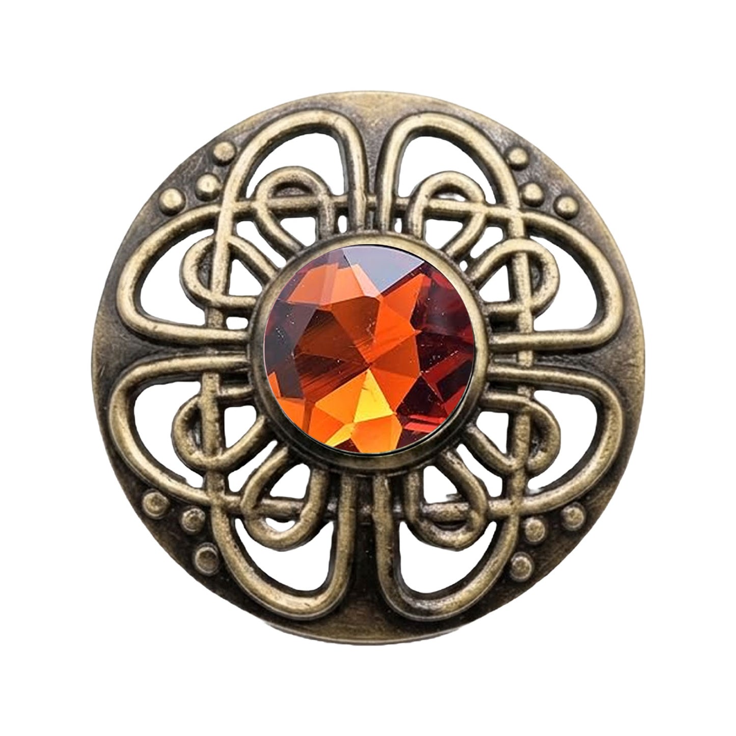 Antique Scottish Celtic Knot Fly Plaid Brooch 3" Pewter Kilt Brooch Gemstone Pin