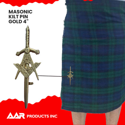 Scottish Masonic Kilt Pin Highland Long Gold 4" AAR
