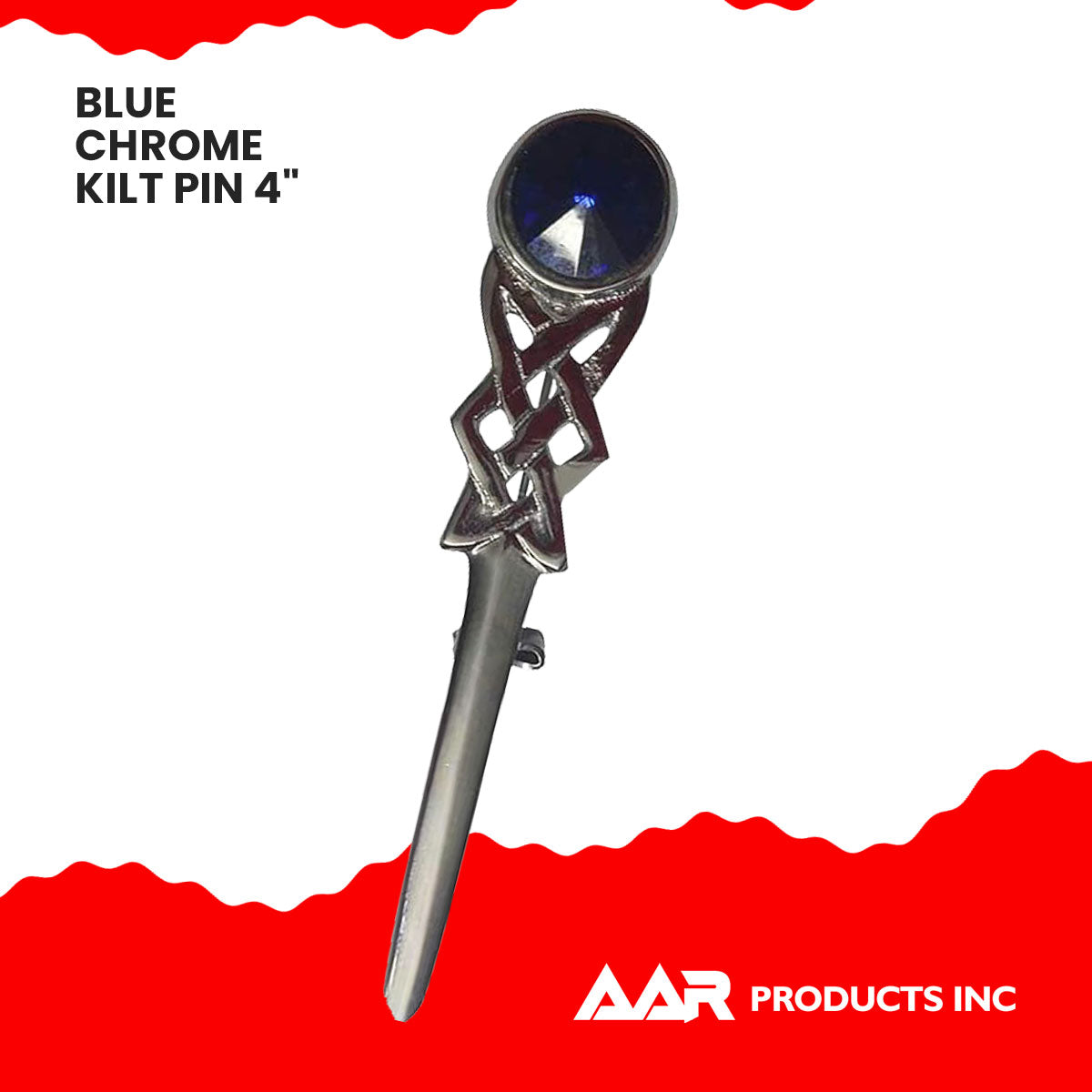 Kilt Pin Scottish Celtic Knot Stone Chrome Finish Blue Stone