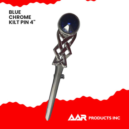 Kilt Pin Scottish Celtic Knot Stone Chrome Finish Blue Stone