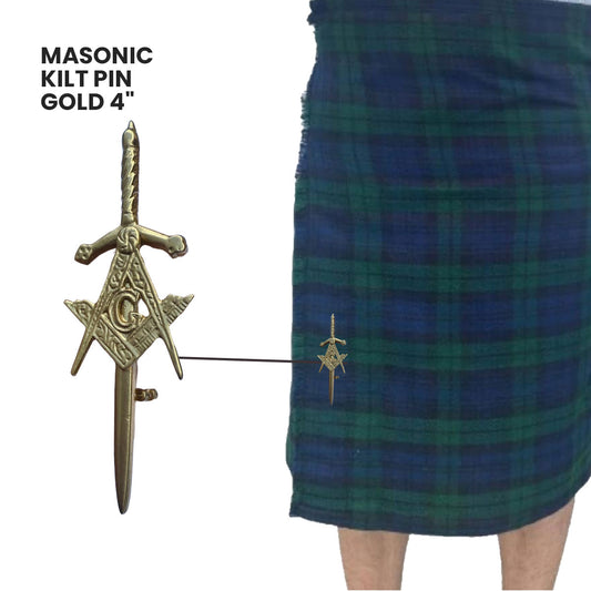 Scottish Masonic Kilt Pin Highland Long Gold 4" AAR