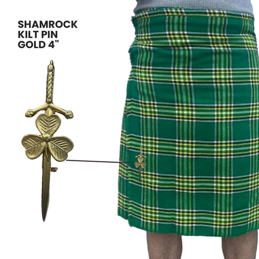 Kilt Pin Shamrock Irish Sporrans Color Gold Finish Size 4"