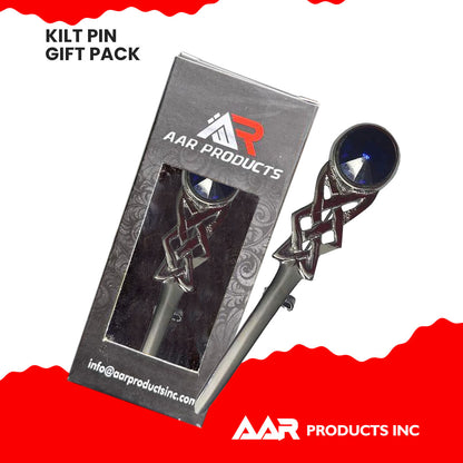 Kilt Pin Scottish Celtic Knot Stone Chrome Finish Blue Stone