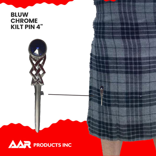 Kilt Pin Scottish Celtic Knot Stone Chrome Finish Blue Stone