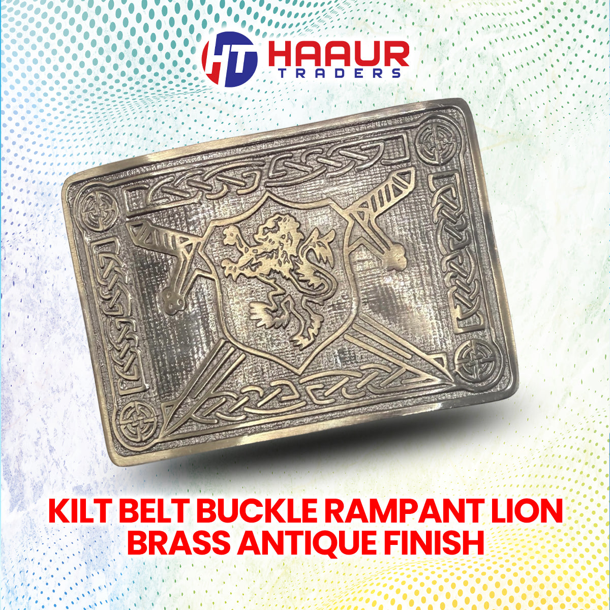 AAR Men Scottish Kilt Belt Buckle Rampant Lion Antique Finish Kilt Pin Socks