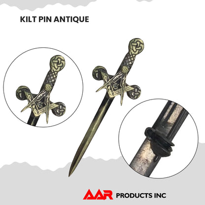 AAR Celtic Sword Masonic Kilts Pin Antique Finish 4"