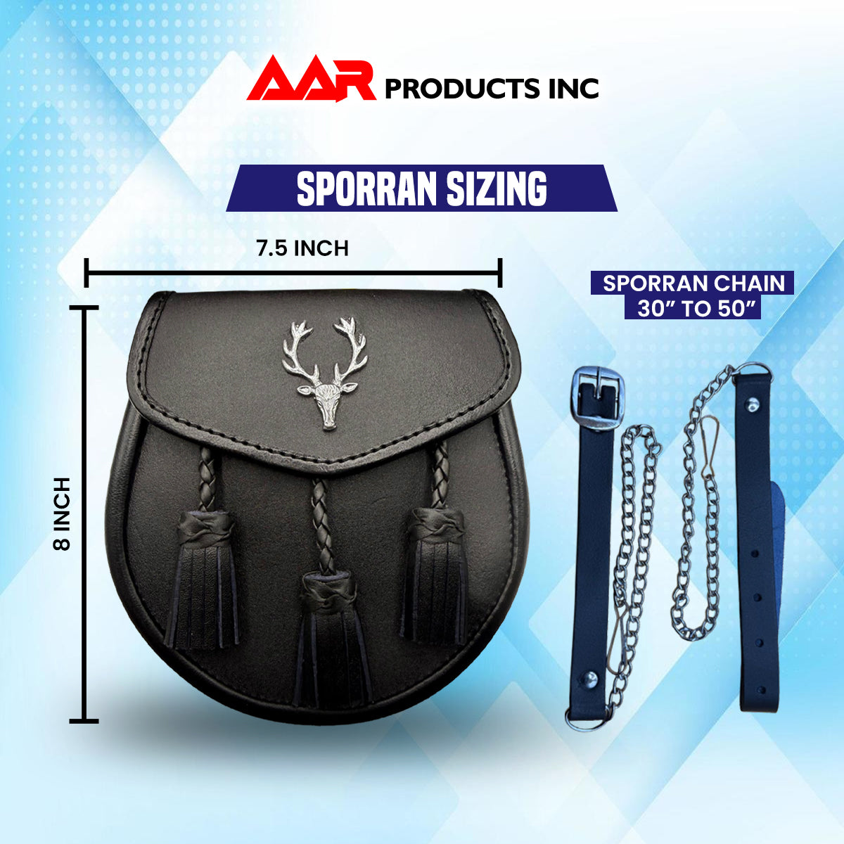 Leather Kilt Sporran Scottish Semi Dress Formal Free Leather Belt Chain Stag Head Design