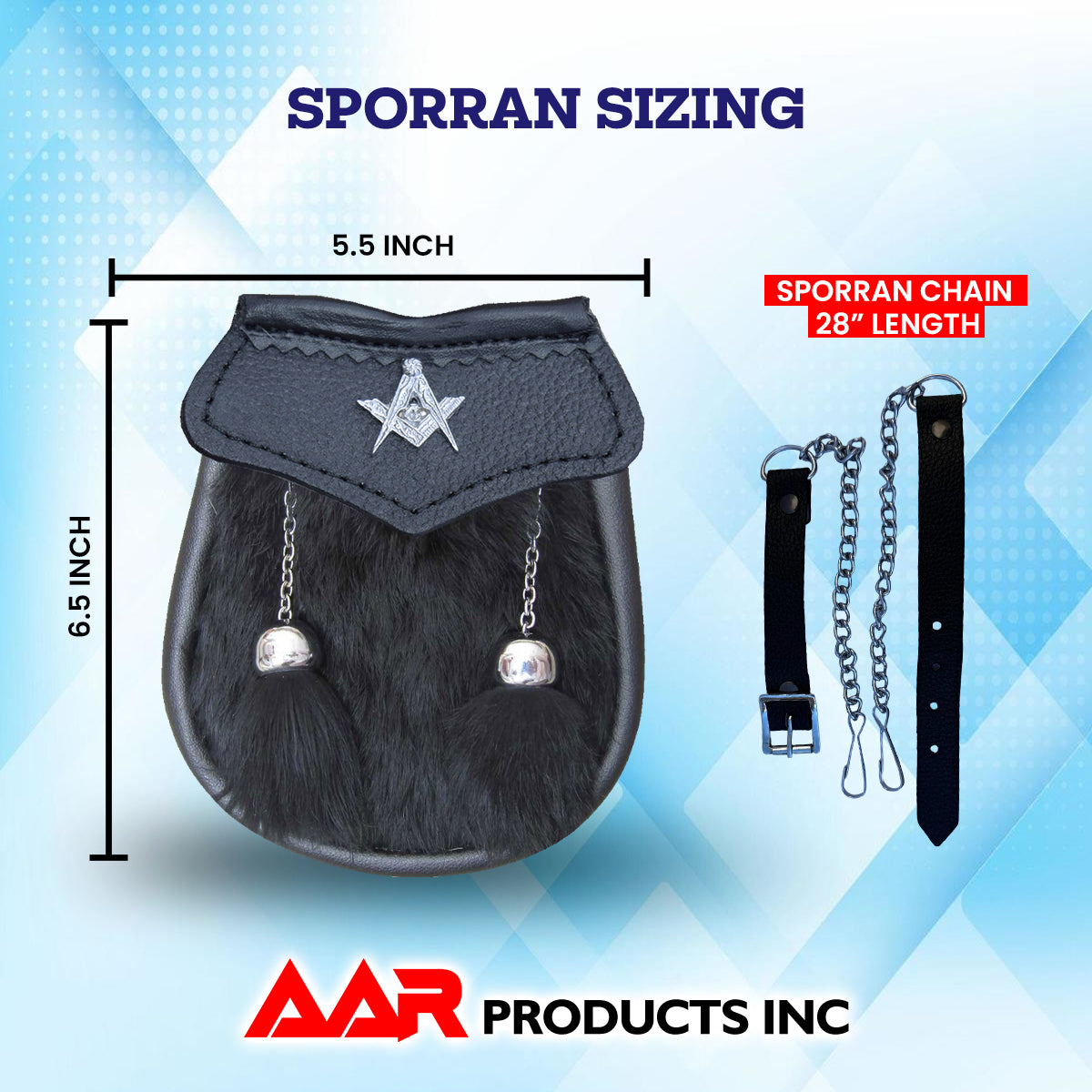 AAR Boys Sporran Black Rabbit Fur 2 Tassels Free Leather Belt Chain Multi Design