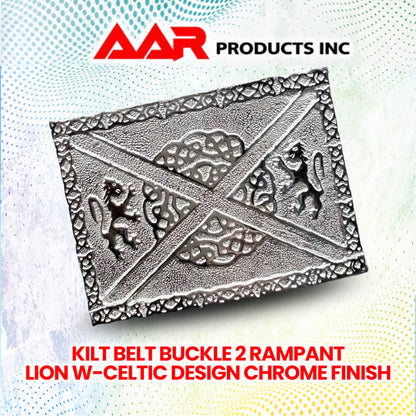 Scottish Buckle Kilts Lion Celtic Knots Belt Classic Kilt Chrome Finish New