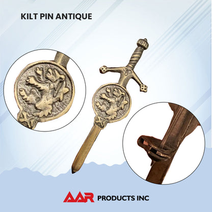 Brand New Kilt Pin with Rampant Lion Badge Antique Finish