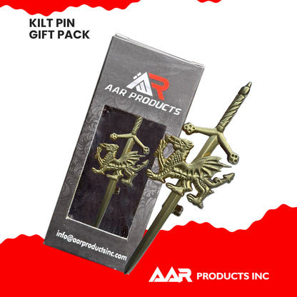 AAR Welsh Dragon Badge kilt Pin 4" Gold Scottish Kilt Sporrans