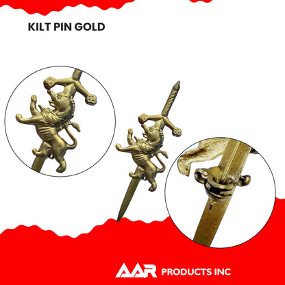 Scottish Rampant Lion Kilt Pin Gold Plated 4" AAR