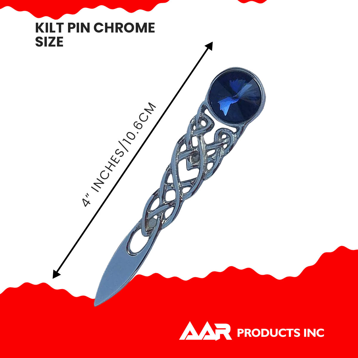 Scottish Kilt Pin Highland Celtic Knot Stone kilt Pins Chrome Blue Stone
