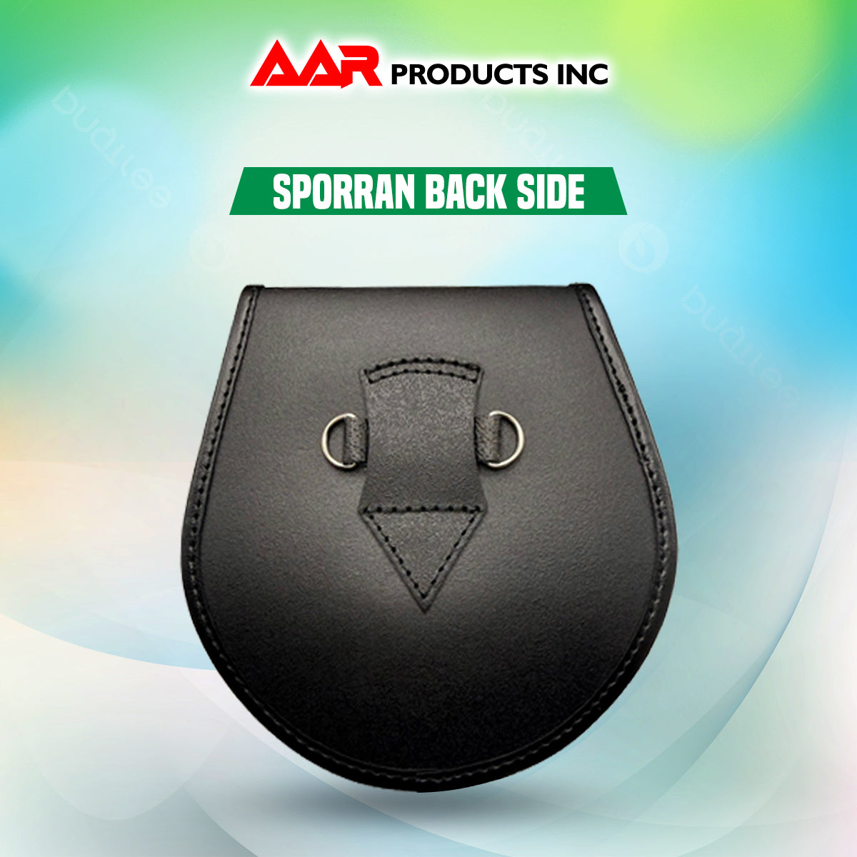 Brand New Black Leather Sporran with 3 Tassels & Shamrock Badge on Front
