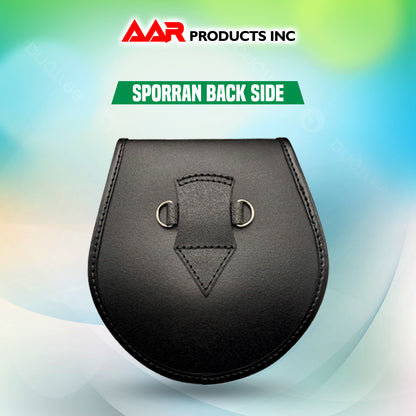 Brand New Black Leather Sporran with 3 Tassels & Shamrock Badge on Front