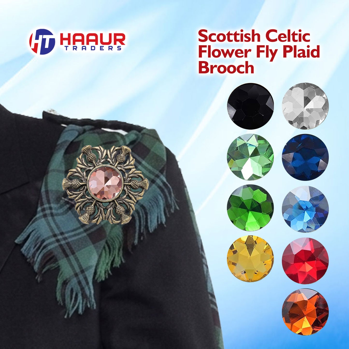 Scottish Celtic Thistle Fly Plaid Brooch Antique