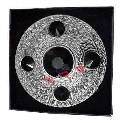 AAR Celtic Fly Plaid Brooch – 5 Stone Chrome Finish | 4" Highland Kilt Accessory for Scottish Dress