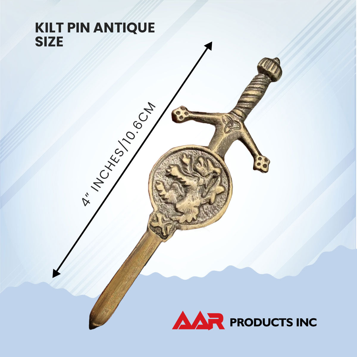 Brand New Kilt Pin with Rampant Lion Badge Antique Finish