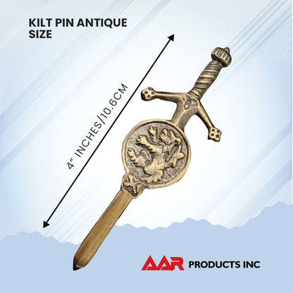 Brand New Kilt Pin with Rampant Lion Badge Antique Finish