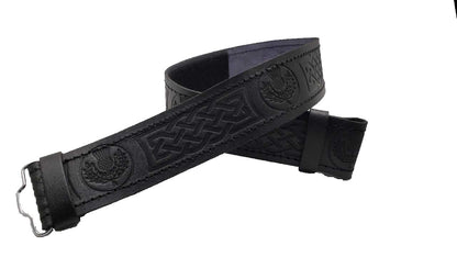 AAR Kilt Belt for Men Leather Black Thistle Embossed Design Scottish Highland
