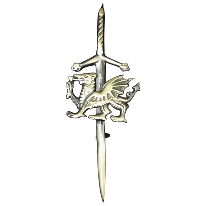 AAR Wales Dragon Kilt Pin 4" Antique, Chrome & Gold Finish Kilt Pins