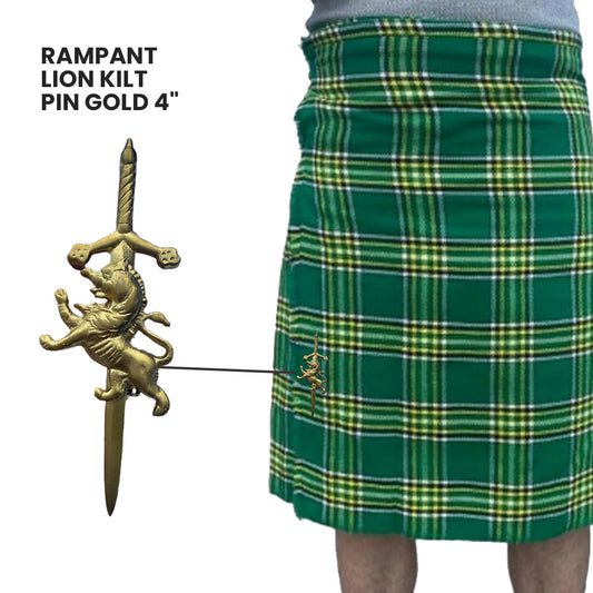 Scottish Rampant Lion Kilt Pin Gold Plated 4" AAR