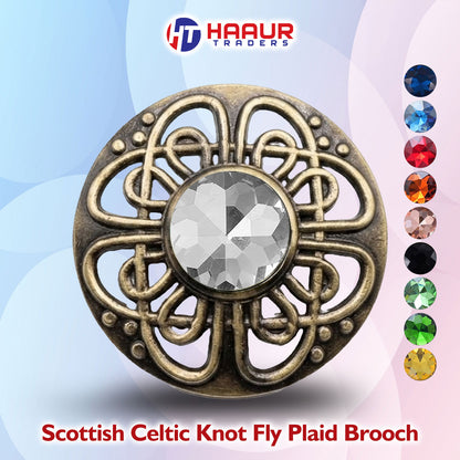 Antique Scottish Celtic Knot Fly Plaid Brooch 3" Pewter Kilt Brooch Gemstone Pin