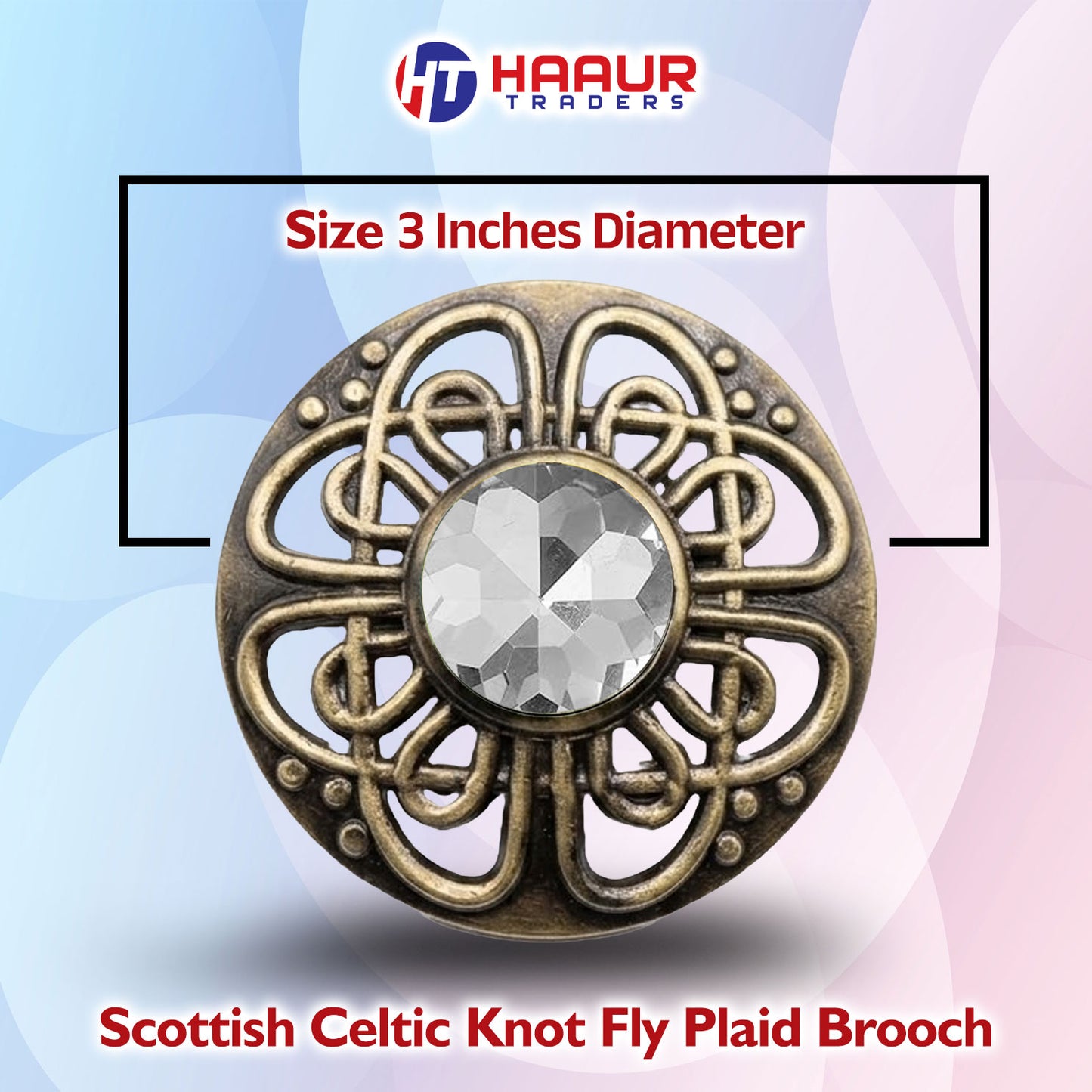 Antique Scottish Celtic Knot Fly Plaid Brooch 3" Pewter Kilt Brooch Gemstone Pin