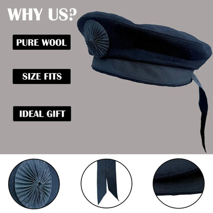 Irish Caubeen Military Wool Hat – Army Beret Balmoral Glengarry Style – 100% Wool Traditional Cap