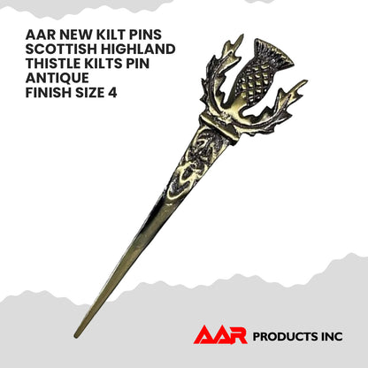 AAR Thistle kilt Pin Highland 4"Antique Finish Scottish Brass