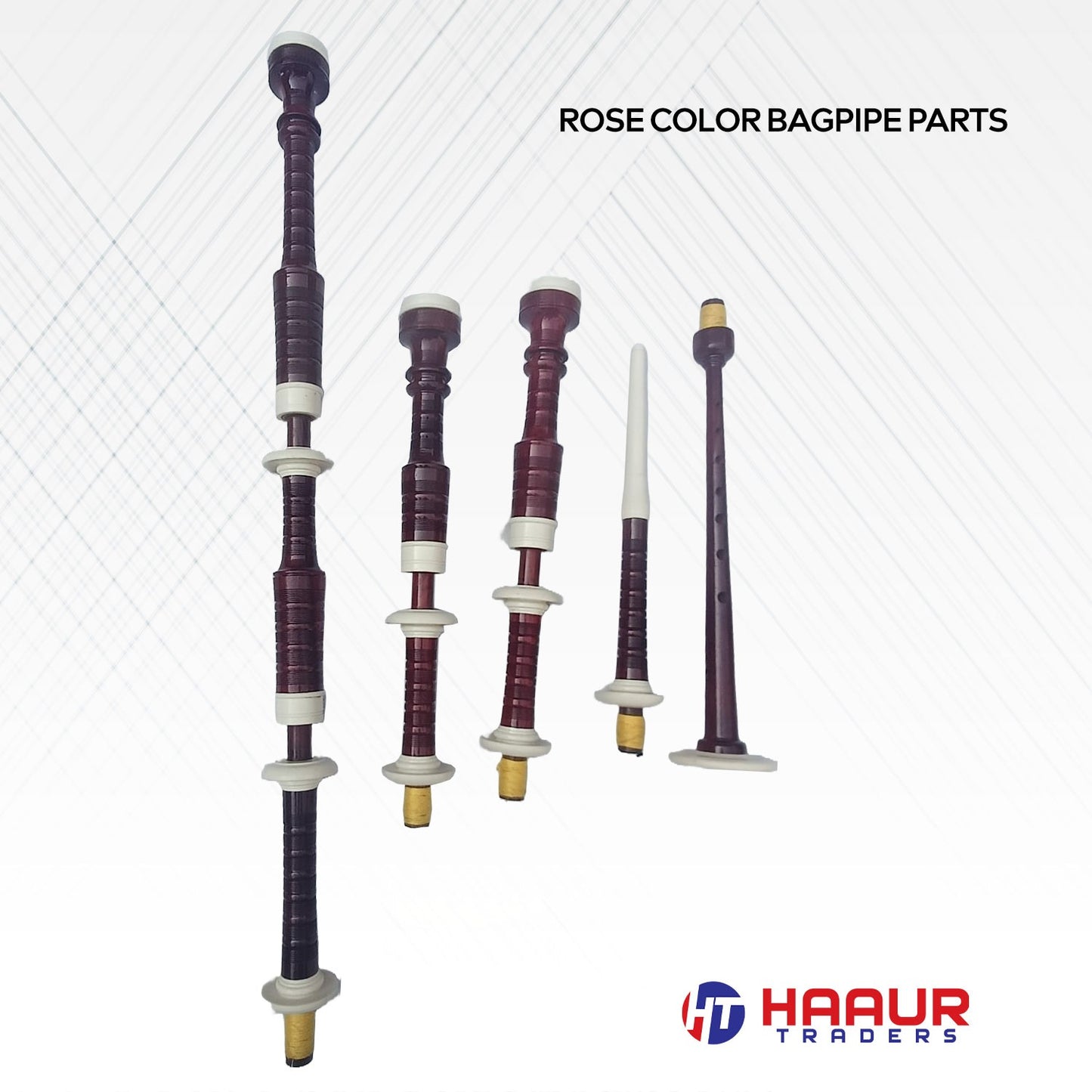 Scottish Bagpipe Rose Color with Royal Stewart Cover & Cord Ivory Mounts