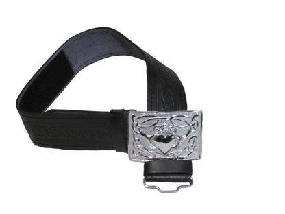 AAR Leather Celtic Design Kilt Belt Black & Brown With Chrome Finish Buckle Scottish Highland