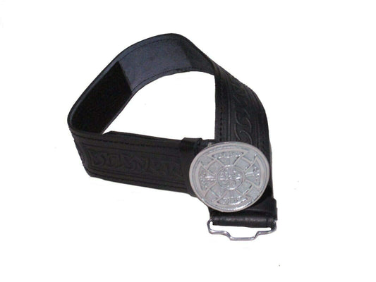 AAR Leather Celtic Design Kilt Belt Black & Brown With Chrome Finish Buckle Scottish Highland