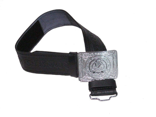AAR Leather Celtic Design Kilt Belt Black & Brown With Chrome Finish Buckle Scottish Highland