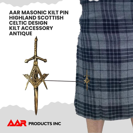 AAR Masonic Kilt Pin – Chrome Finish | 4" Highland Celtic Design Scottish Kilt Accessory