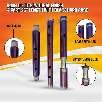 Rosewood Irish D Flute 4Pc Traditional Celtic Musical Instrument Hard Case 26"Ke
