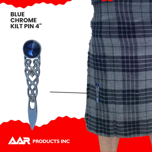 Scottish Kilt Pin Highland Celtic Knot Stone kilt Pins Chrome Blue Stone