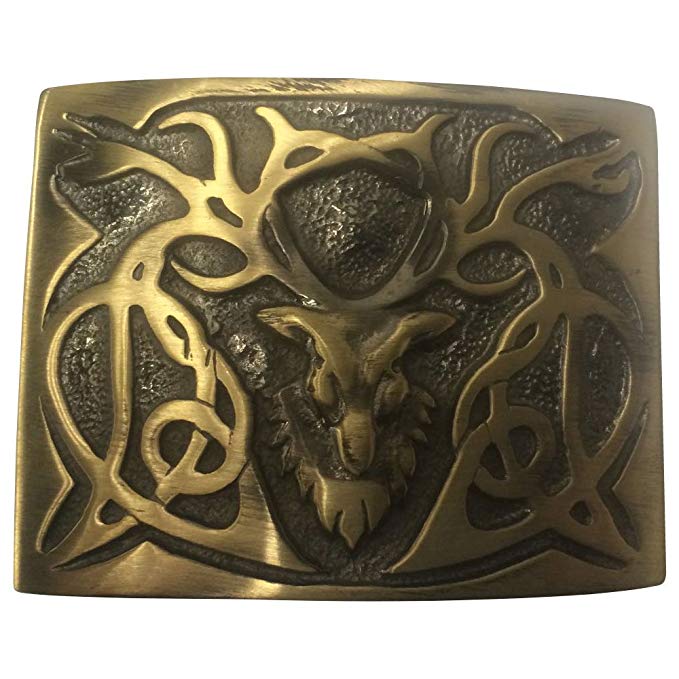 AAR Scottish Highland Kilt Belt Buckle Stag Head - 3" X 2.1/4 Antique Plated