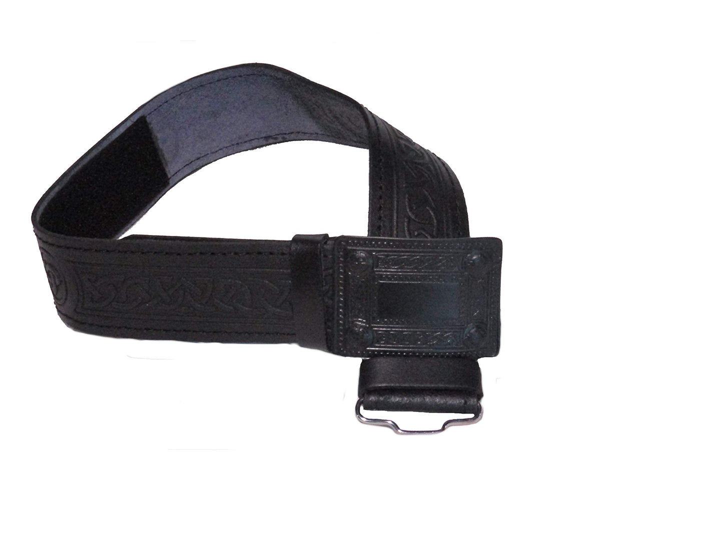 AAR Leather Celtic Design Kilt Belt Black & Brown With Chrome Finish Buckle Scottish Highland