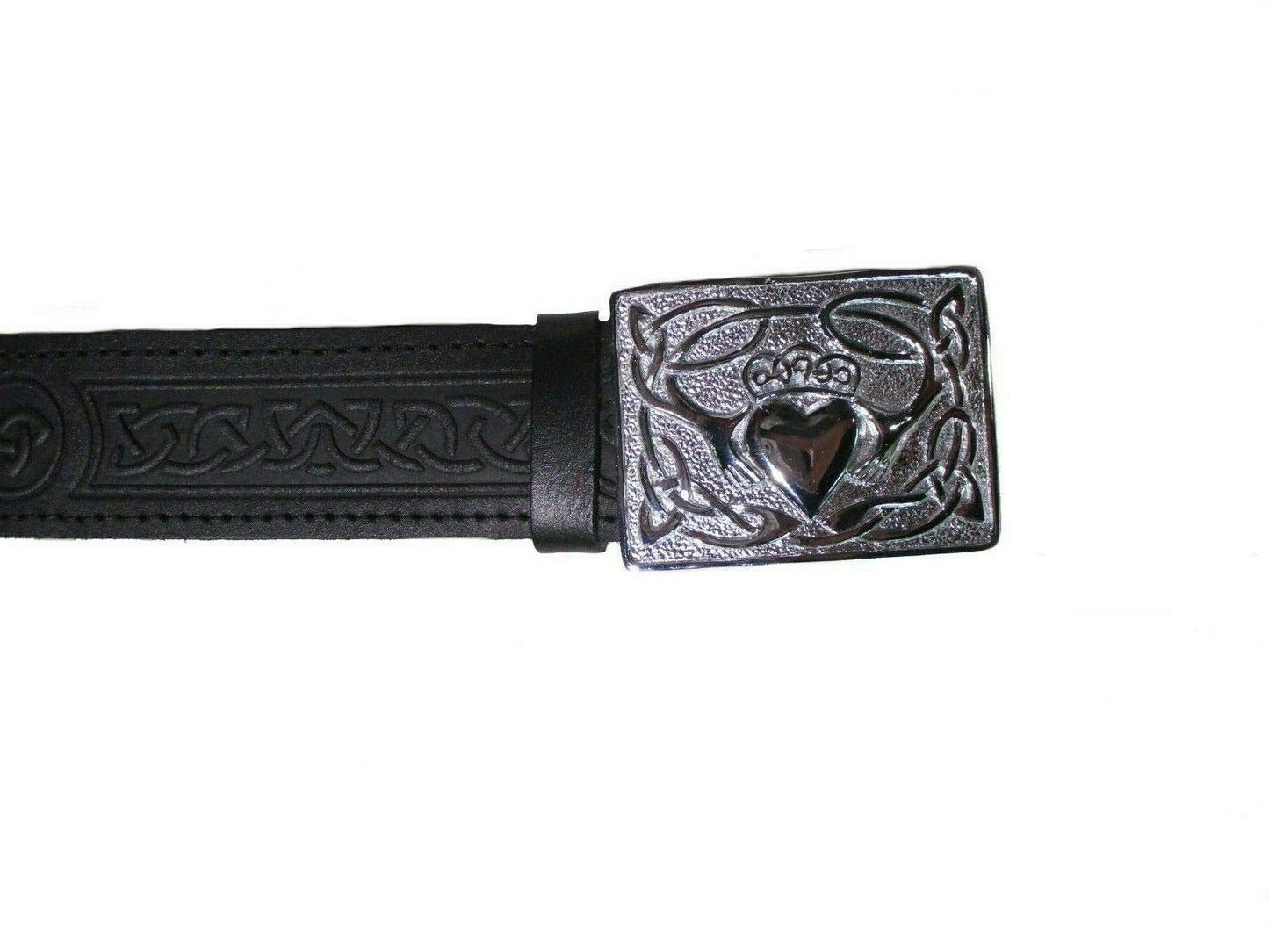 AAR Leather Celtic Design Kilt Belt Black & Brown With Chrome Finish Buckle Scottish Highland