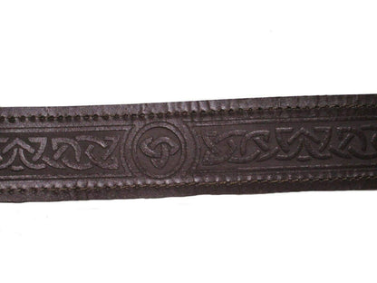 AAR Leather Celtic Design Kilt Belt Black & Brown With Chrome Finish Buckle Scottish Highland