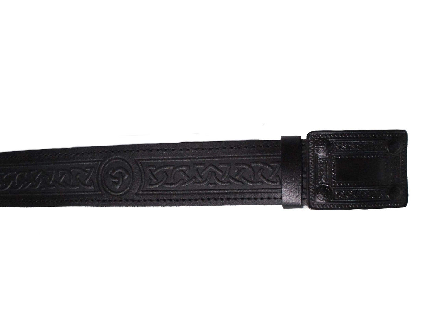AAR Leather Celtic Design Kilt Belt Black & Brown With Chrome Finish Buckle Scottish Highland