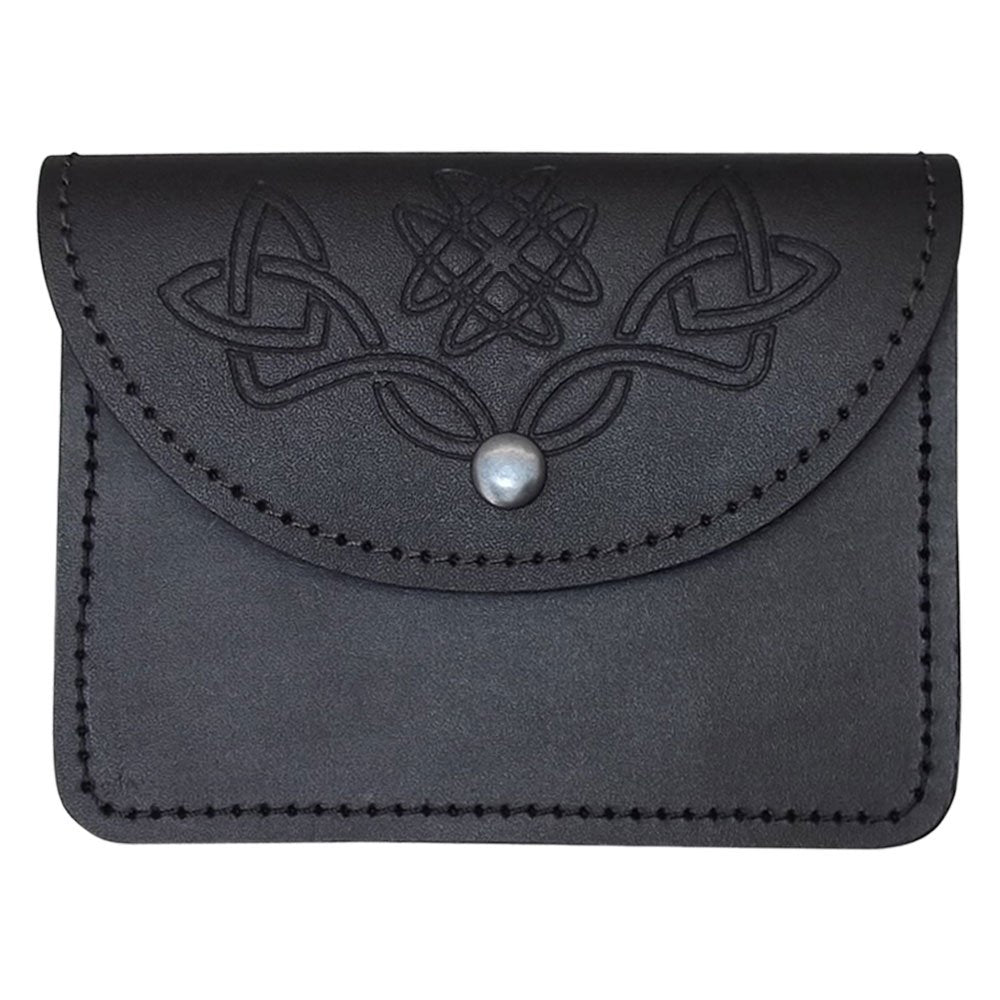 Scottish Celtic Embossed Black Leather Belt Pouch Sporran Bag Piper Drummer