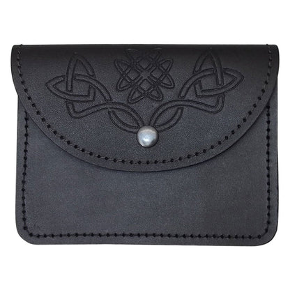 Scottish Celtic Embossed Black Leather Belt Pouch Sporran Bag Piper Drummer