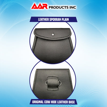 AAR Brand New Black Leather Kilt Sporran with Free Chain & Straps