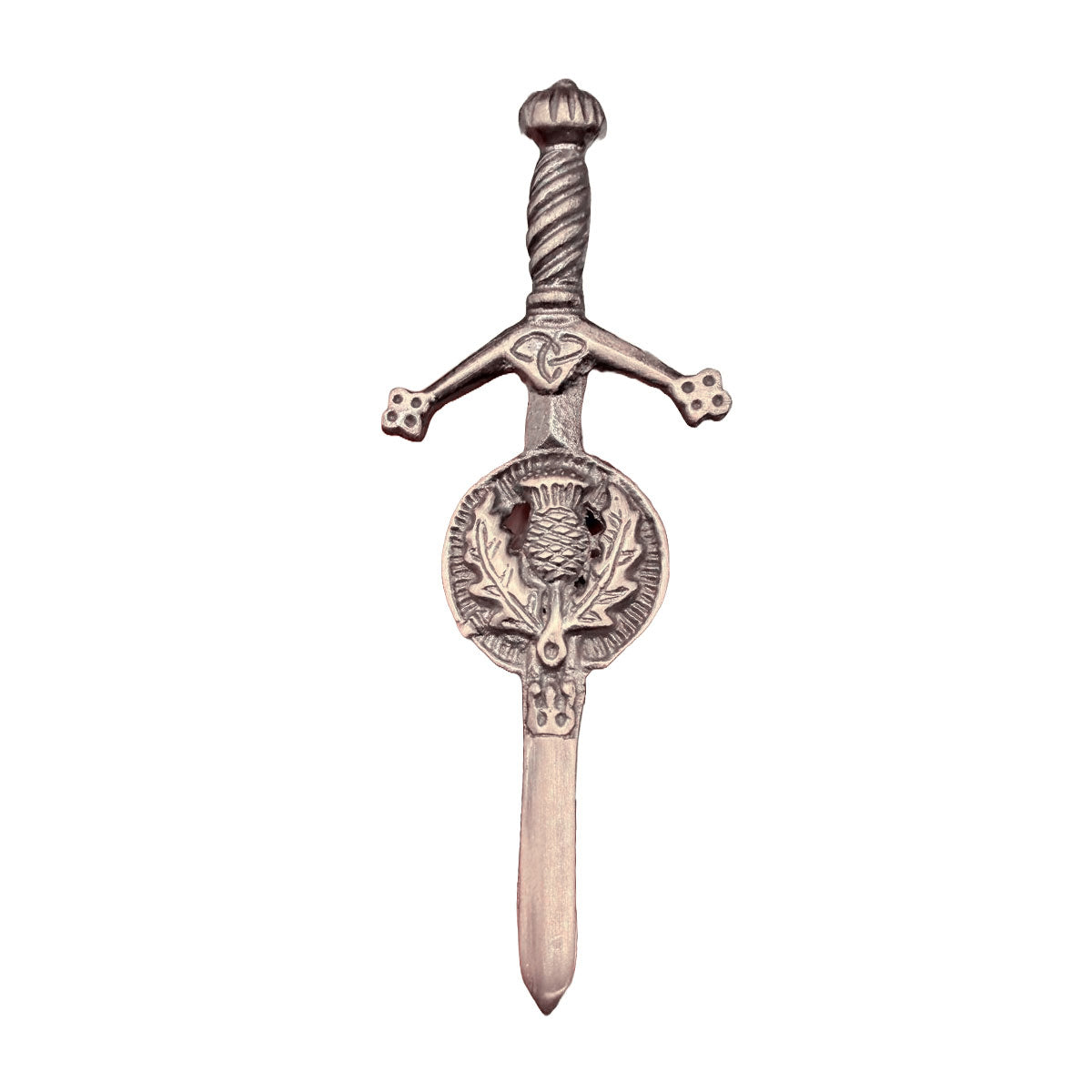 Celtic Kilt Pin with Thistle Badge Design Antique and Chrome Finish