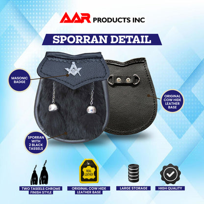 AAR Boys Sporran Black Rabbit Fur 2 Tassels Free Leather Belt Chain Multi Design